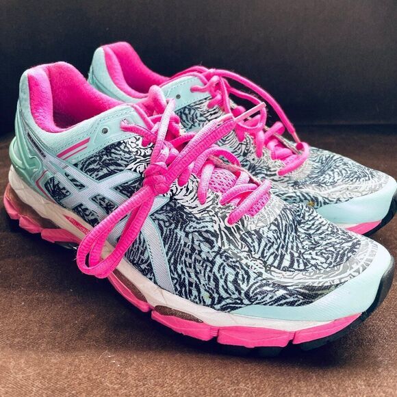 Excellent Asics GEL Kayano 22 Lite Show Glow Pink Light Blue Black Womens 9 US - Picture 6 of 14